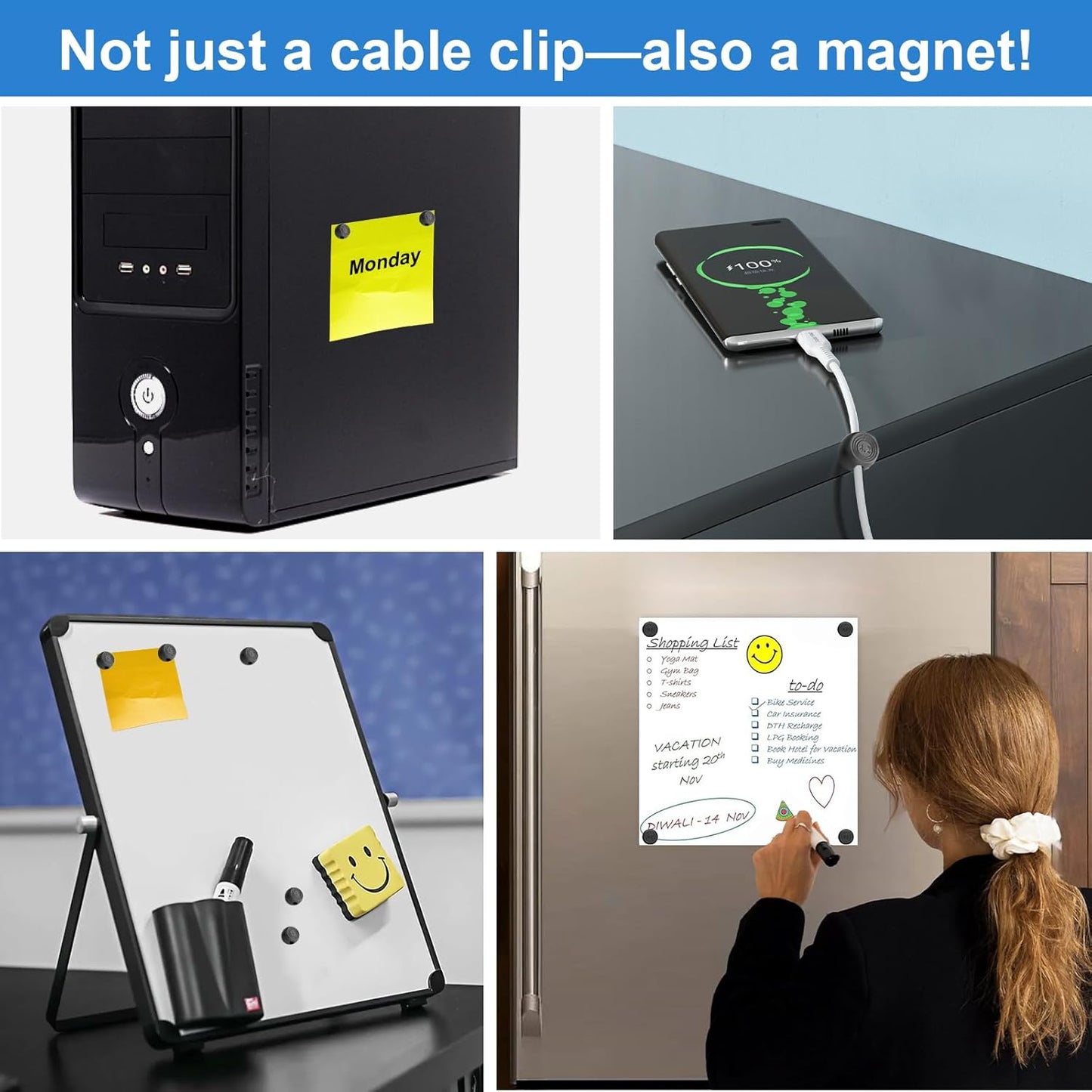 Wanheart Magnetic Cable Management, Cord Holder for Desk, 2 Sizes (4.2mm & 5mm), Multipurpose Magnetic Wire Clips for Lightning, USB-C, Micro Cables – Stick to Metal, Wood, or Glass (Basic Set)