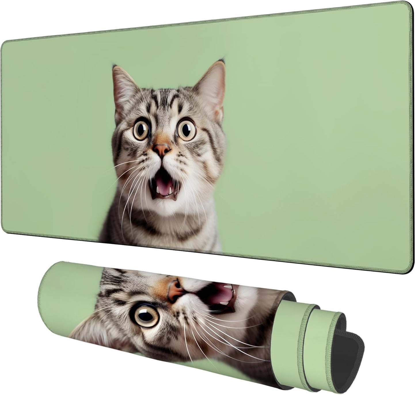 Large Mouse Pad A Surprised Cat Gaming Desk Pad Computer Keyboard Non-Slip Waterproof Mouse Mat with Rubber Base and Stitched Edges Entertainment Office Writing Desk Mat 35.4 x 15.7 Inches