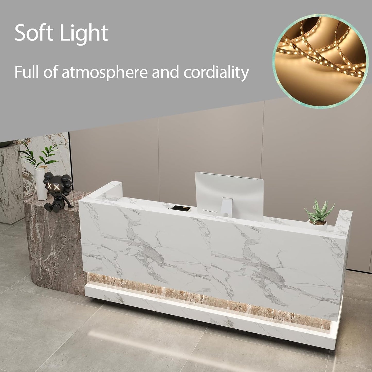 Front Desk Reception Counter - Lockable Storage & Keyboard Tray | Reception Desk with Counter, Customizable Large Counter Table (Black+White, 80'')