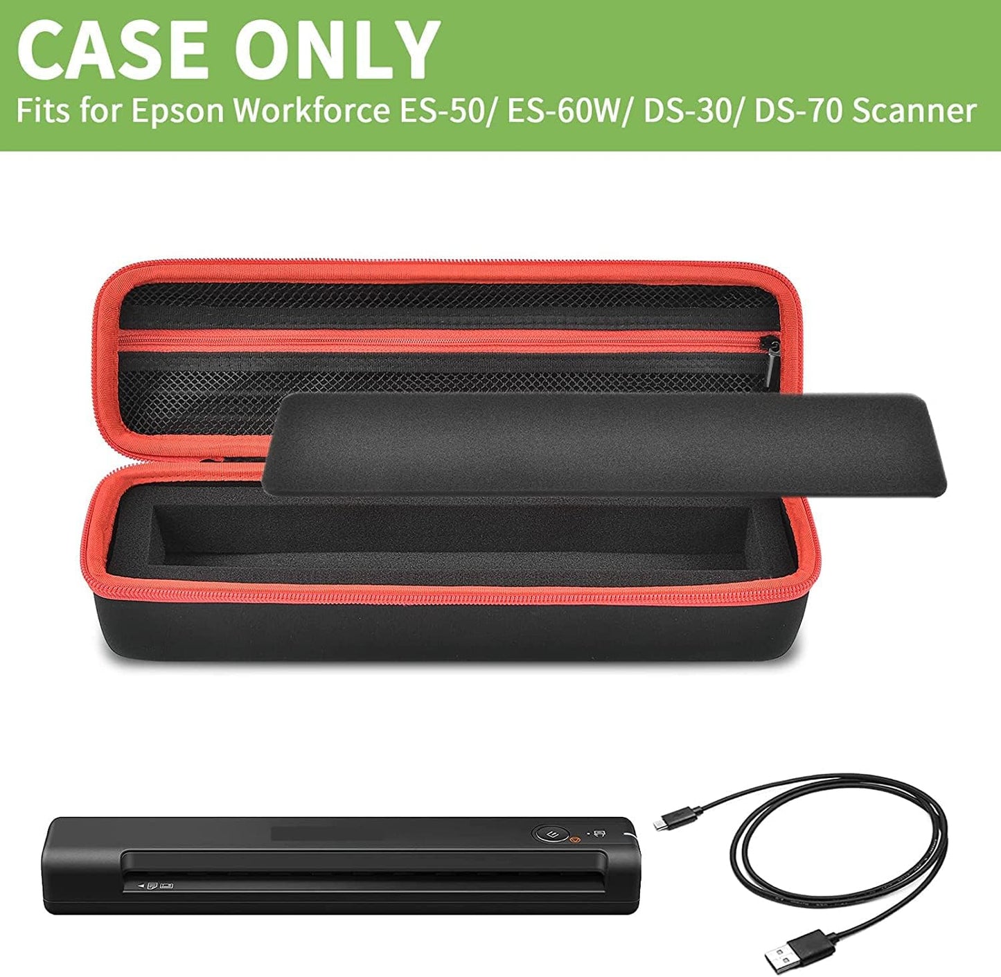 Case Compatible with Epson Workforce ES-50/ ES-60W/ ES-55R/ ES-65WR/ DS-30/ DS-70/ DS-80W Portable Sheet-Fed Document Scanner, Storage for Epson Scanner for PC and Mac- Black (Box Only)