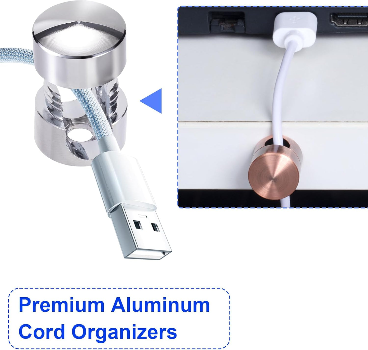 3 Sets Charger Holders for Cords, Adjustable Cable Anchor Holders, Adhesive Metal Cord Clips, Cable Management Wire Organizers for Desk, Office, Nightstand - Gold, Red Bronze, Silver