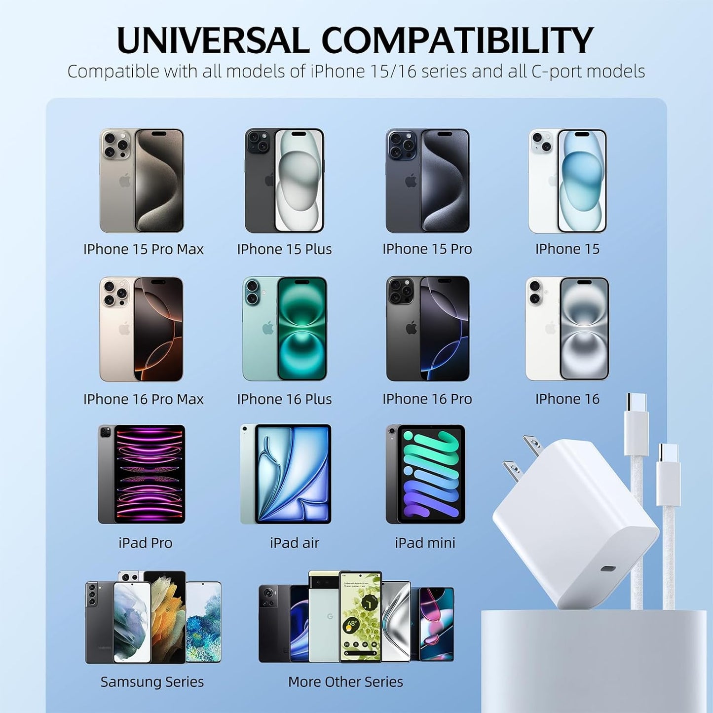 Fast Charging iPhone 16 Pro Charger,2-Pack 10 FT Long USB C Charger Woven Cable with 20W USBC Fast Charger for iPhone 16e/16 Pro/16 Pro max/16 Plus/16/iPhone 15/15 Pro/15 Pro Max/15 Plus,iPad Pro