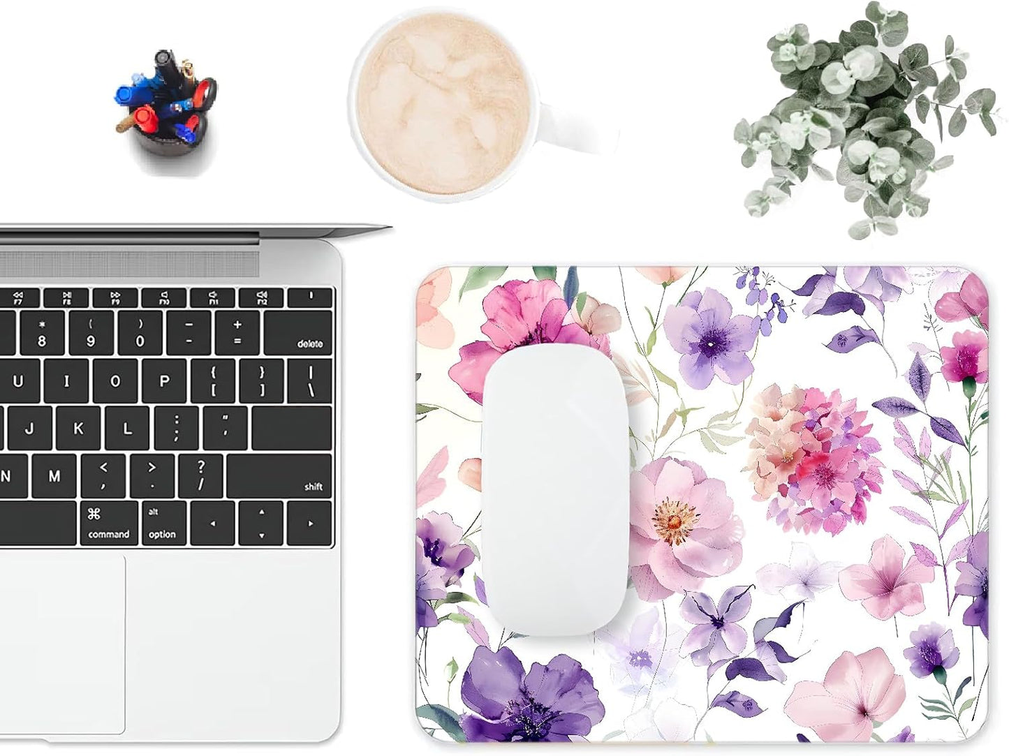 Mouse Pad, Cute Purple Watercolor Flowers Mouse Pads for Desk, 9.5" x 7.9" Non-Slip Rubber Base Computer Mousepad with Women, Portable Square Design for Wireless Mouse and Pad Laptop Office & Travel
