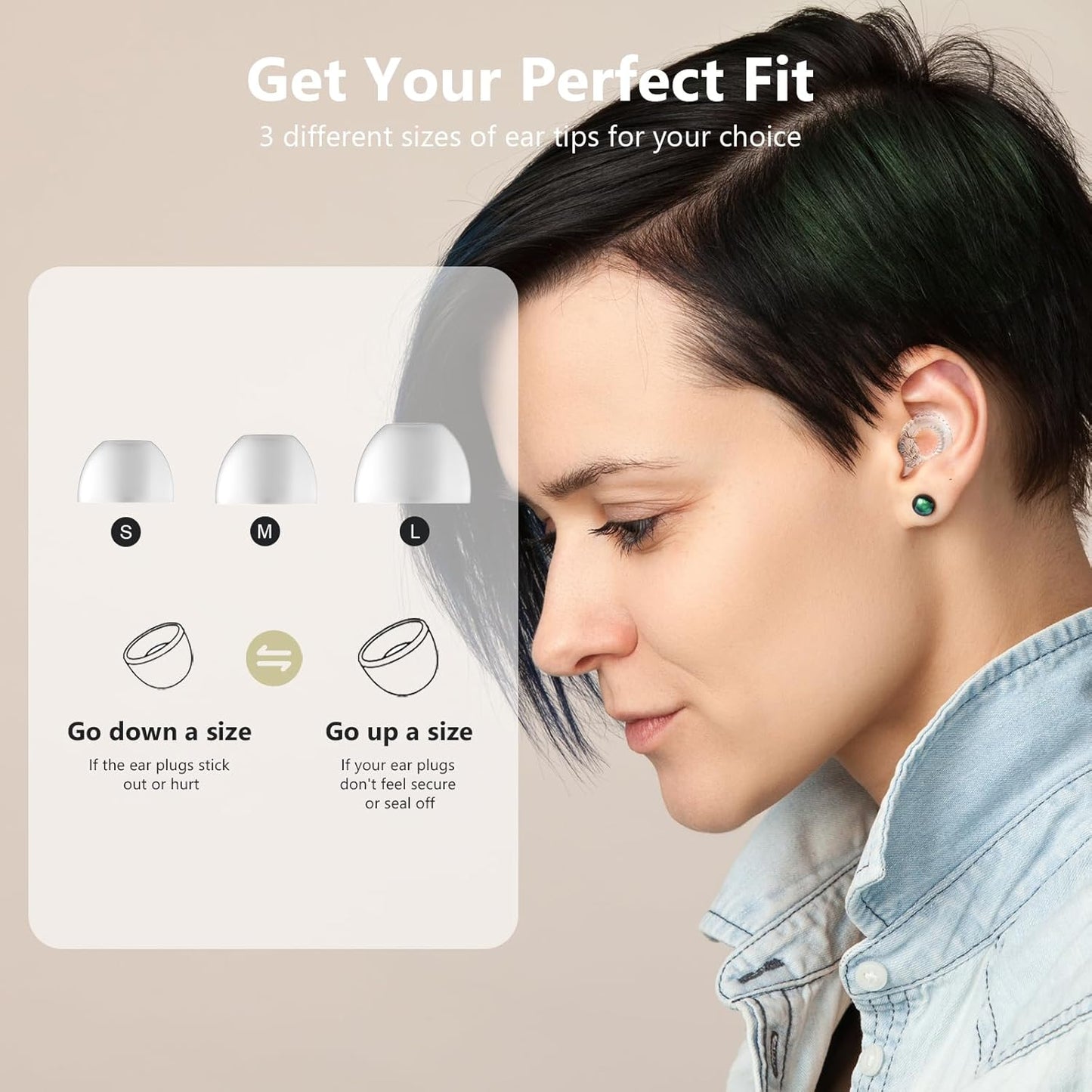 Reusable Ear Plugs, Low-/Mid-Level Noise Reduction Earplugs with Clear Speech for Conversation, Work, Social Gatherings & Noise Sensitivity, 15-18 dB (SNR), 6 Pair Ear Tips in S/M/L, Clear