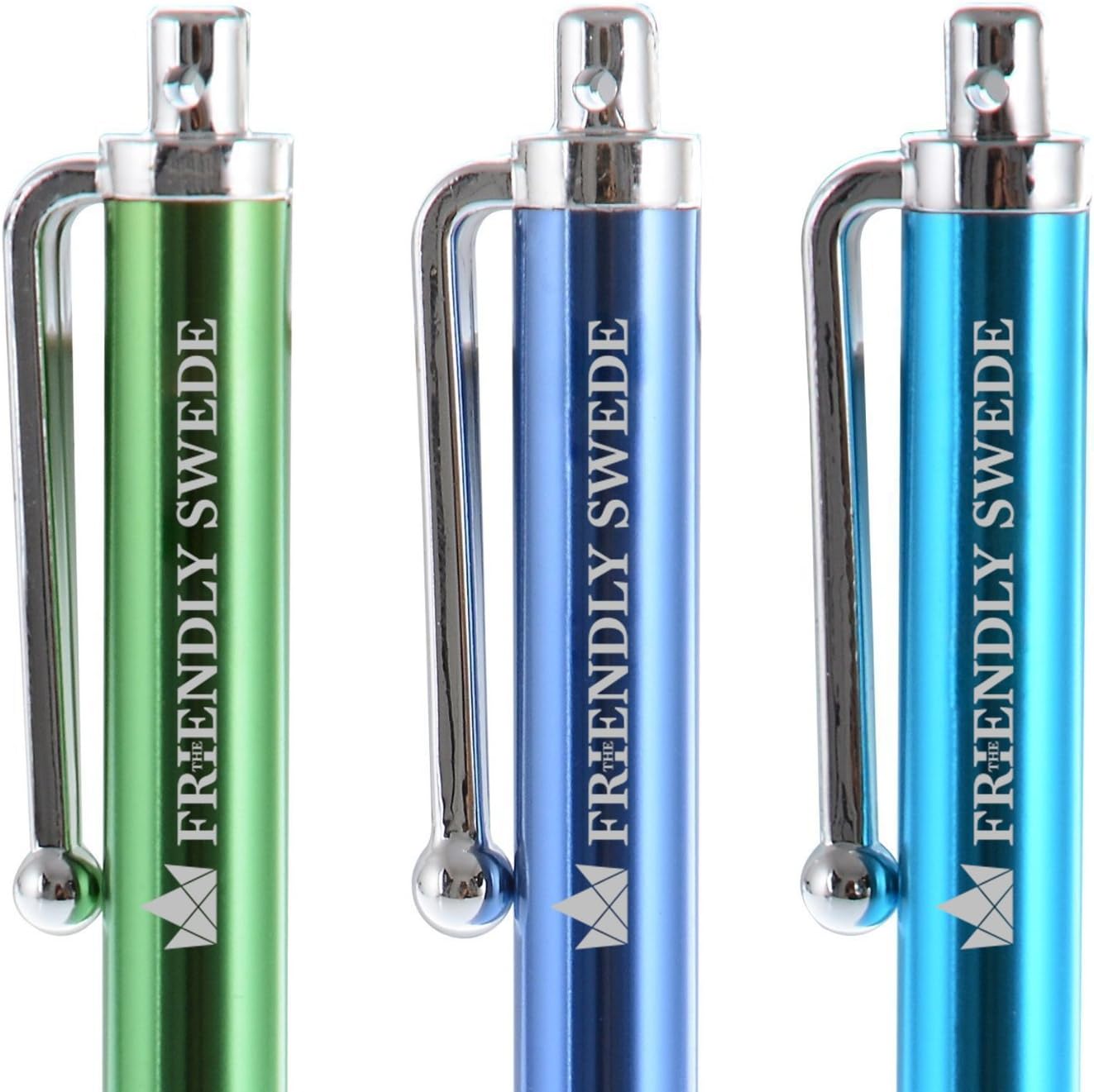 The Friendly Swede Micro-Knit Stylus Pen for Touchscreen — 6-Pack Hybrid Fiber Tip Universal Capacitive Stylus Pen for iPad; Lanyards & Cleaning Cloth - Silver/Aqua Blue/Green/Dark Blue/Yellow/Black