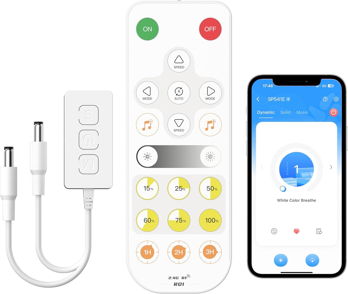MIWISE LED Dimmer,Smart WiFi+Bluetooth Dimmable Controller with RF Remote,Work with Alexa/Google,Two Ports 5V/12V/24V for 3528/2835/5050/SMD COB Single Color LED Strip Lights,Timer/Memory Function