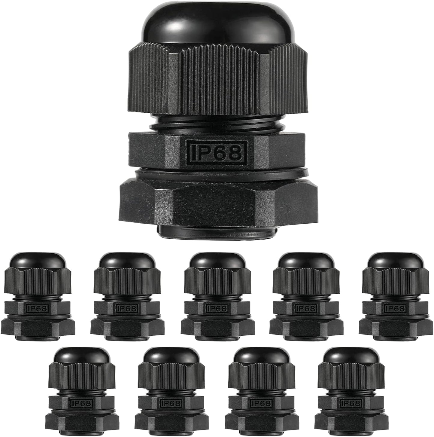 PENGLIN Cable Glands 1/2" NPT Nylon Cable Connector, Strain Relief Cord Connector, IP68 Waterproof Adjustable Locknut(1/2 Inch (10-Pack))