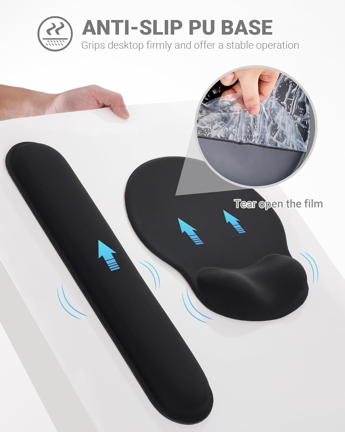 Ergonomic Mouse Pad Wrist Support Set, Memory Foam Keyboard Wrist Rest Set, Ergonomic Keyboard Pad, Non-Slip Base Mousepad（Black Set）