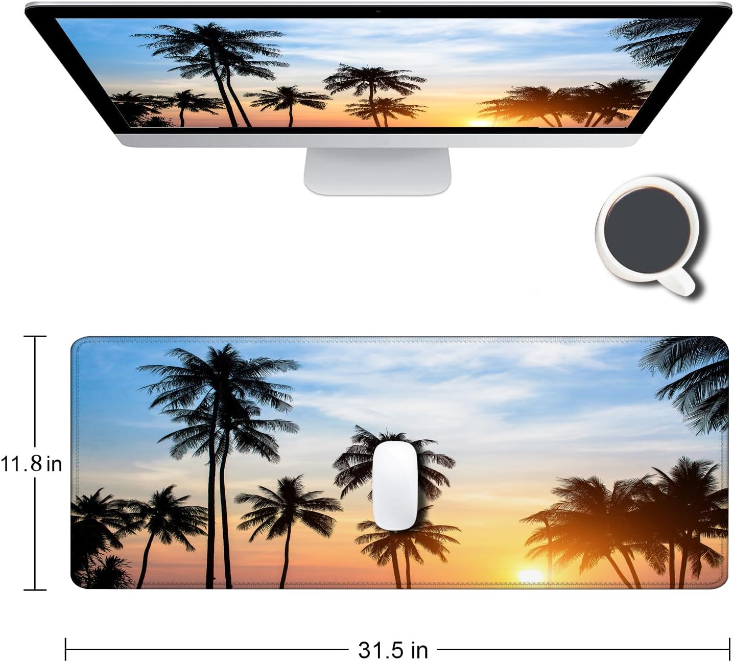 Large Gaming Mouse Pad with Stitched Edges, Extended Desk Mousepad with Superior Micro-Weave Cloth, Non-Slip Base, Water Resist Keyboard Pad for Gamer, Office & Home, 31.5 x 11.8 in,Tropics