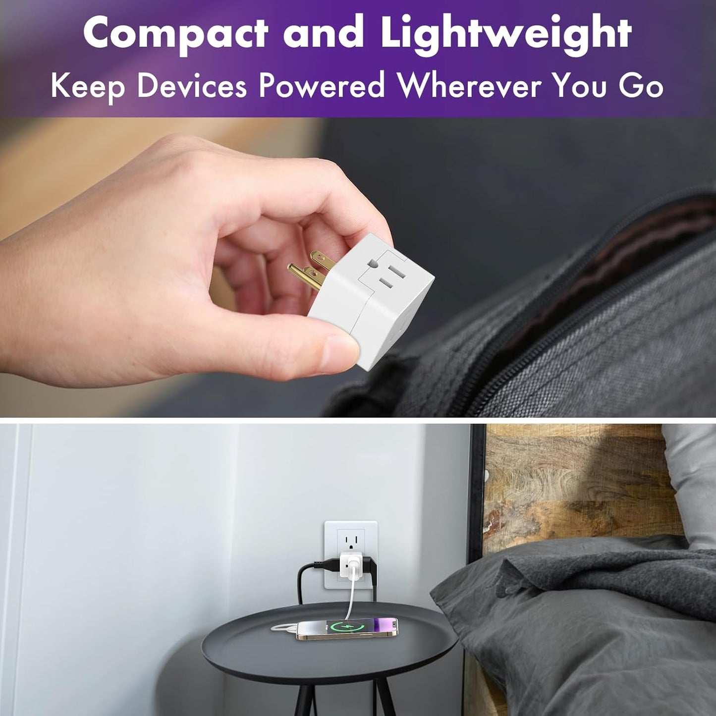 POWERCORDS 3 Power Blocks Outlet Splitter, 3 Pack, Grounded Wall Tap, 3-Prong Plug Adapter AC Multi Plug Wall Outlet, Power Splitter, Cruise Essentials, for Home Office School Dorm, UL Listed, White