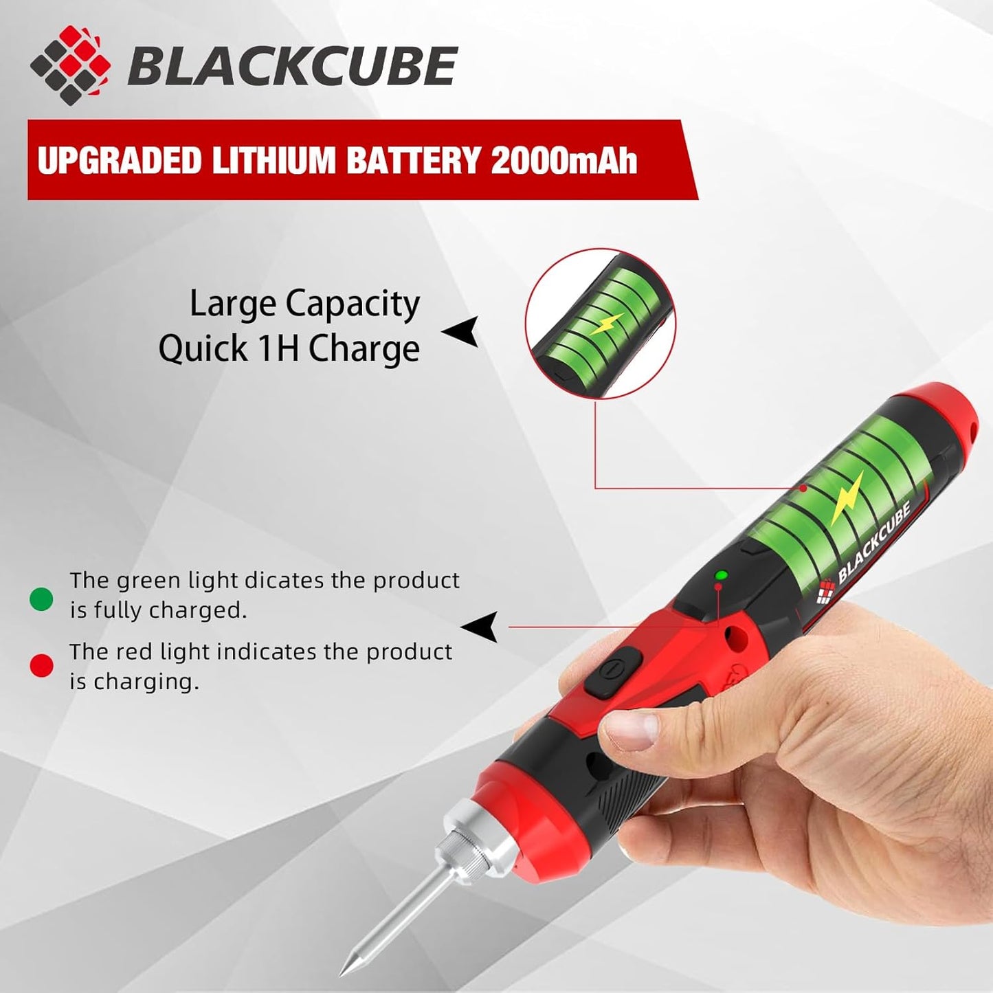 BLACKCUBE 4V Cordless Soldering Iron Kit, Rechargeable Soldering Iron with 2000mAH Rapid Heat Lithium-Ion Battery, LED Spotlight & Solder Tips, Professional Portable Welding Tool for DIY and Home Use