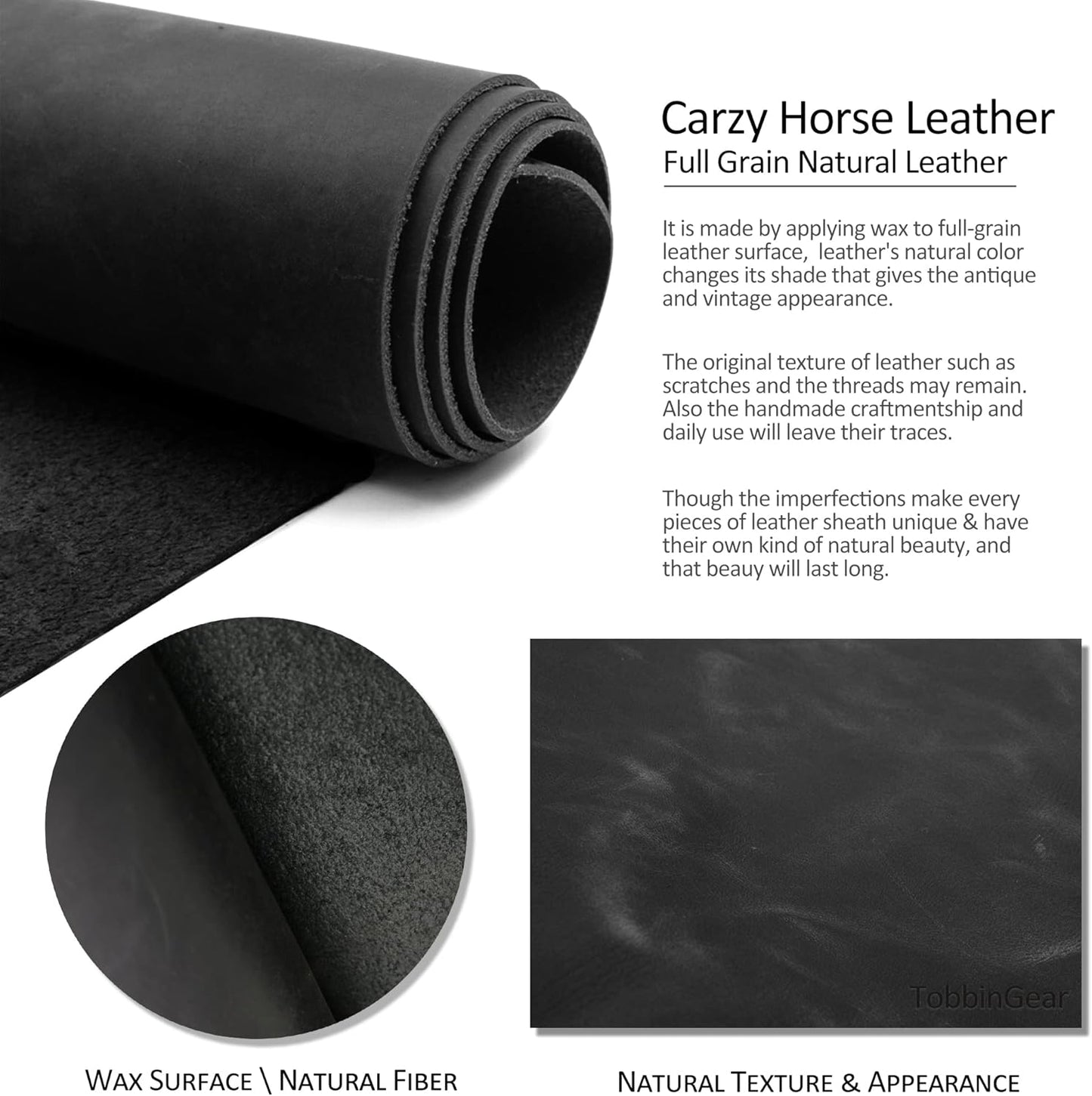 TobbinGear Left-Handed Leather Cell Phone Holster with Belt Clip, Universal Phone Holster for Men Belt Holder, Leather Case for iPhone, Samsung Galaxy Phones, Black, Medium