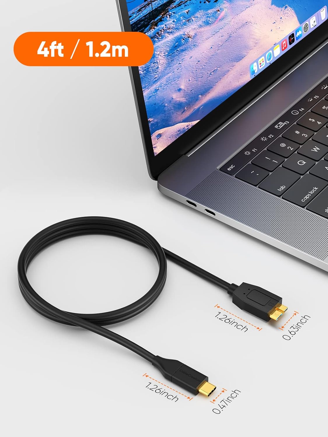 CableCreation 4FT USB C to Micro B Cable,10Gbps Speed External Hard Drive Braided,USB 3.1 Type C to Micro B Work for iPhone 15,16,Seagate WD Westgate My Passport,MacBook Pro/Air, iPad/Tablet,Black