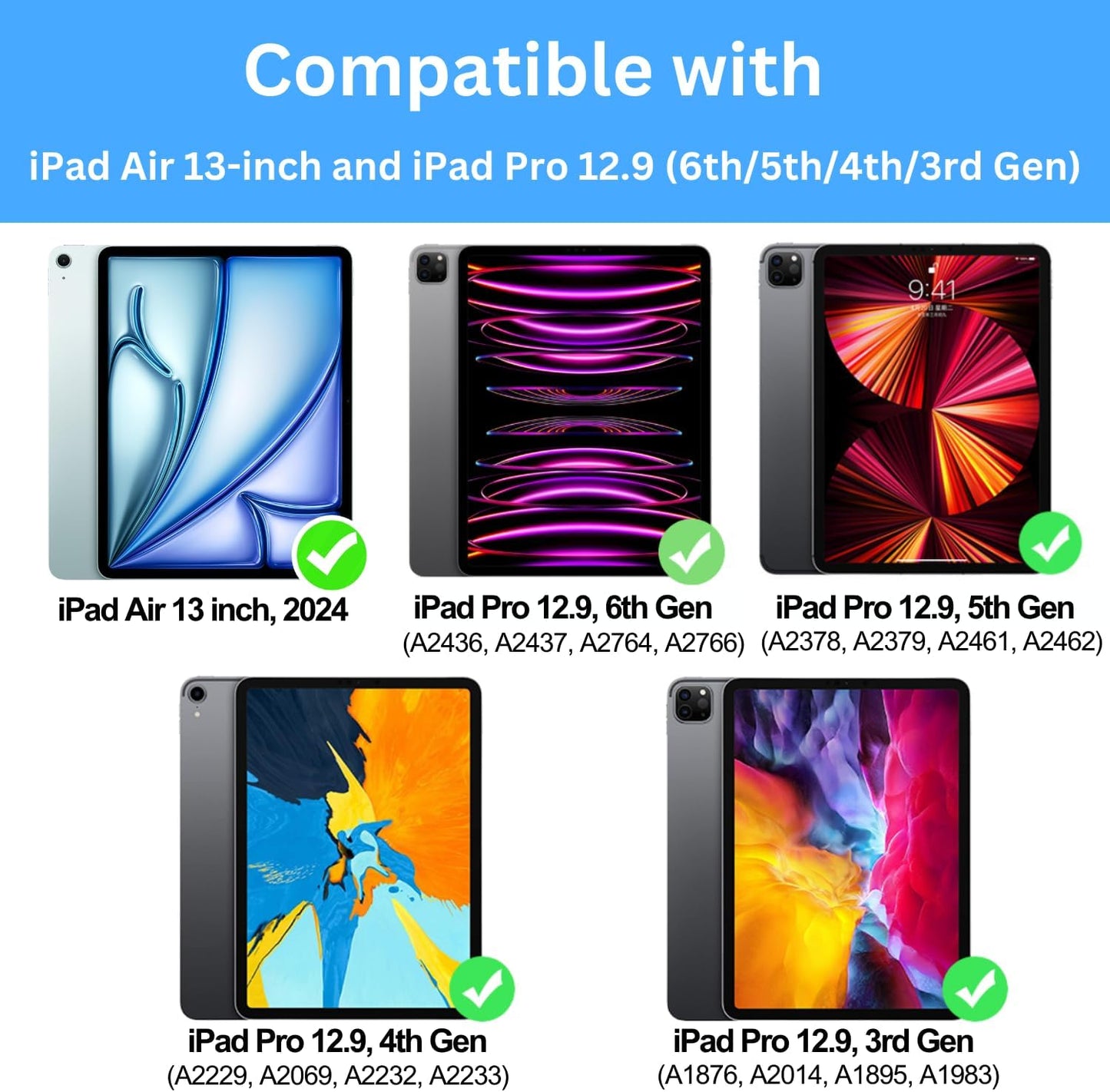 Keyboard Case for iPad Air 13 2024 and iPad Pro 12.9 inch 2022-6th / 2021-5th / 2020-4th / 2018-3rd Generation – Magnetic Keyboard Case with Multi-Touch Trackpad – Floating Cantilever Stand