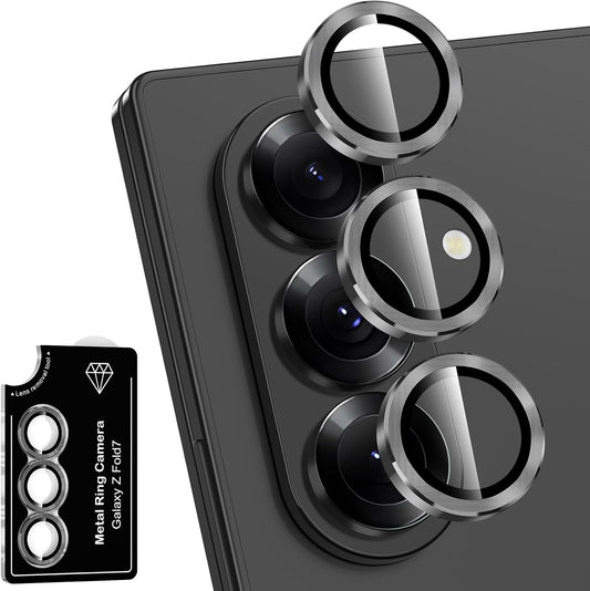 for Samsung Galaxy Z Fold 7 Camera Lens Protector, Individual Metal Ring Tempered Glass Lens Cover, [Strong Adsorption] Scratch Resistant Ultra-Thin HD Clear Lens Cover, 1 Set-Black