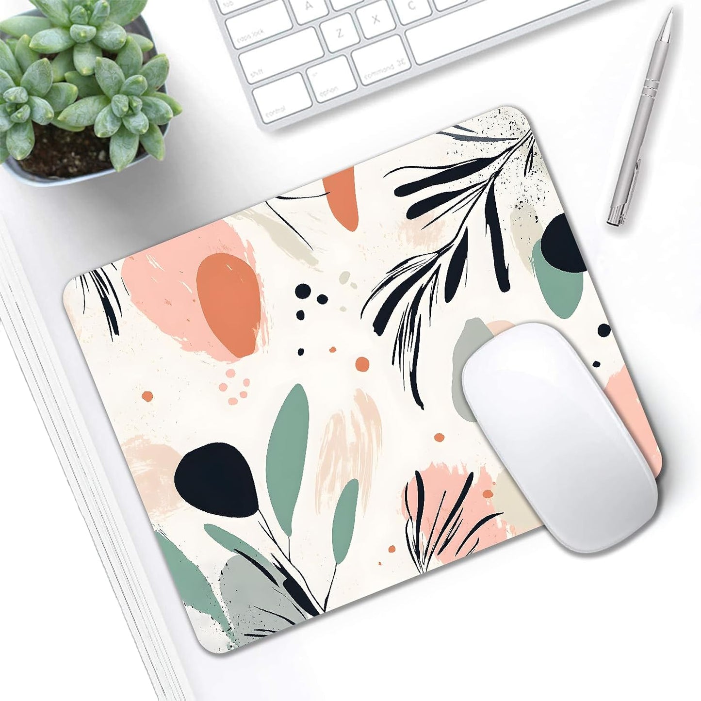 Mouse Pad, Cute Aesthetics Art Boho Mouse Pads for Desk, 9.5" x 7.9" Non-Slip Rubber Base Computer Mousepad with Women, Portable Square Design for Wireless Mouse and Pad Laptop Office & Travel