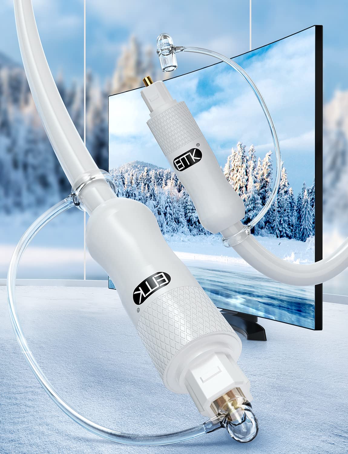 EMK White Optical Audio Cable [20ft/6M] - Digital SPDIF Toslink Fiber Optic Cable for Sound Bar, TV, Home Theater, Blu-ray Player - White, High-Speed, Low-Loss, Gold-Plated Connectors