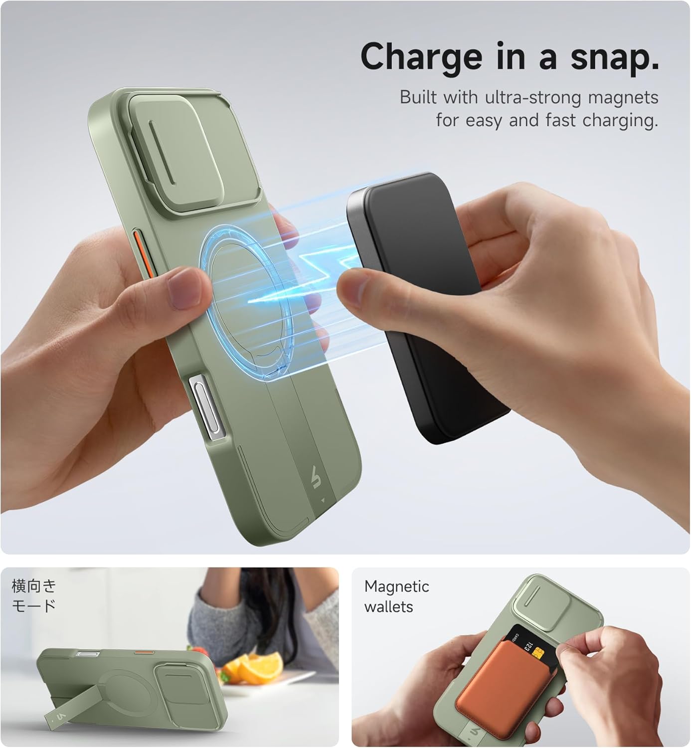 SURITCH for iPhone 16 Pro Max Case with Magnetic Camera Slide Cover and Adjustable Kickstand, Compatible with MagSafe, Shockproof Bumper Case Slim Protective Cover 6.9 Inch, Green