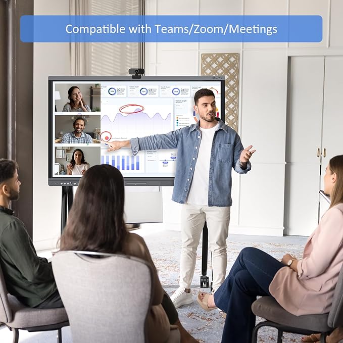 Shiarffe X5 Smart Board 55 Inch 4K Interactive Whiteboard Google EDLA-Certified All-in-One Touchscreen Digital Display Built-in Speaker for Classrom Hybrid Work