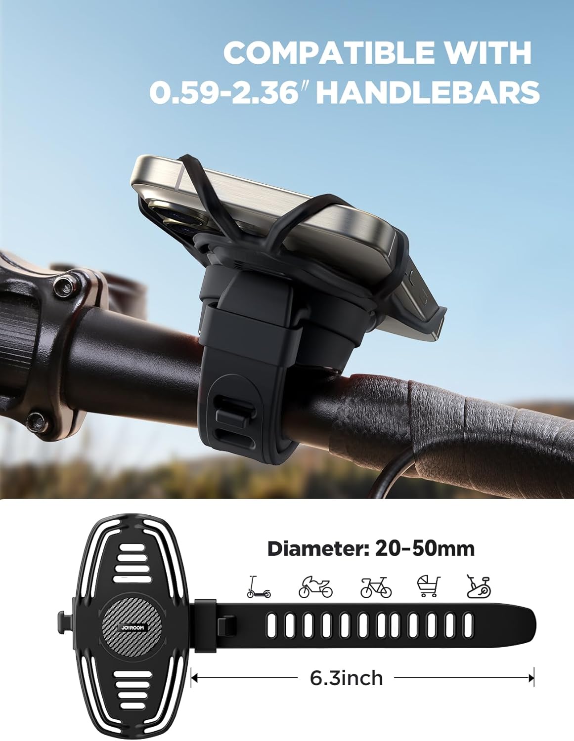 JOYROOM Bike Phone Holder, 2024 Upgrade Phone Mount for Bike [7.2'' Big Phone Friendly&Ultra-Stable], Bicycle Motorcycle Phone Mount Holder Handlebar Cell Phone Clamp for iPhone 15/16 Pro Max Scooter