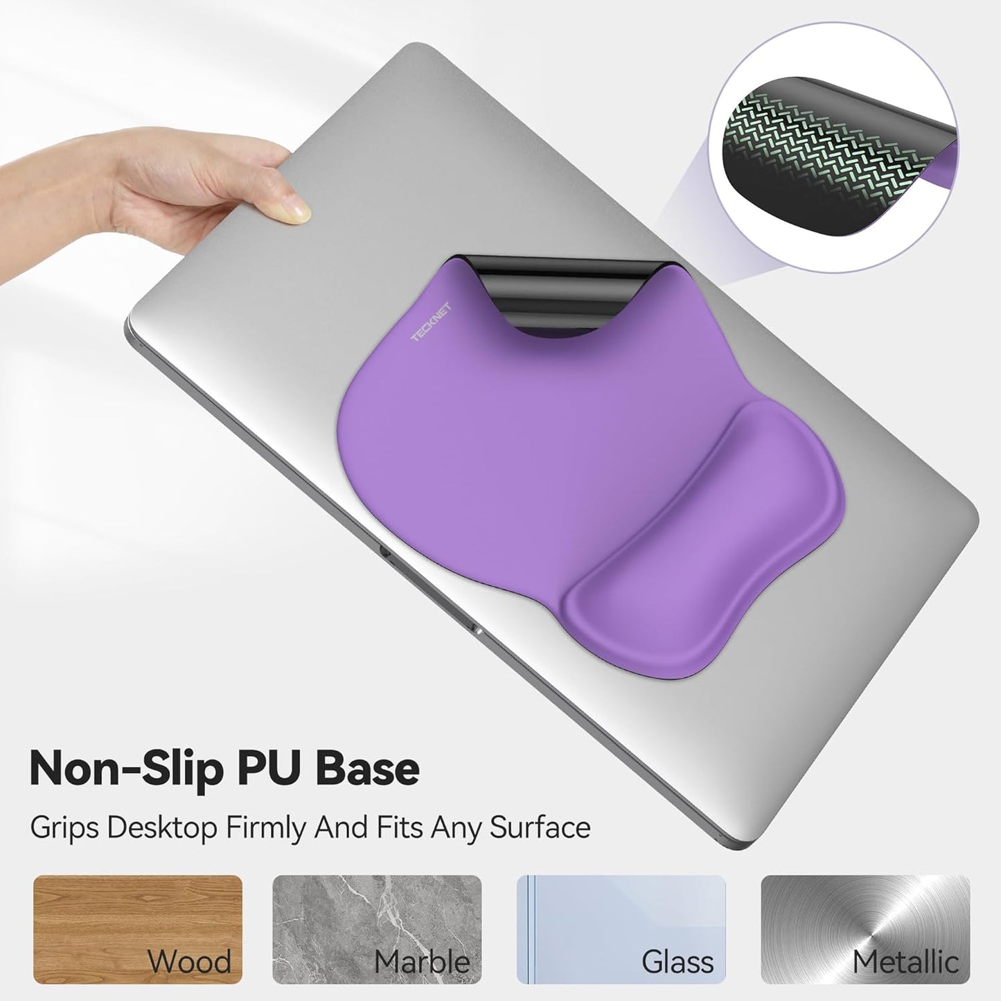 TECKNET Gel Mouse Pad with Wrist Rest, Ergonomic Office Mousepad with Wrist Support - Non-Slip & Smooth Surface Comfortable Desk Accessories Mat for Office, Gaming and Study - Purple