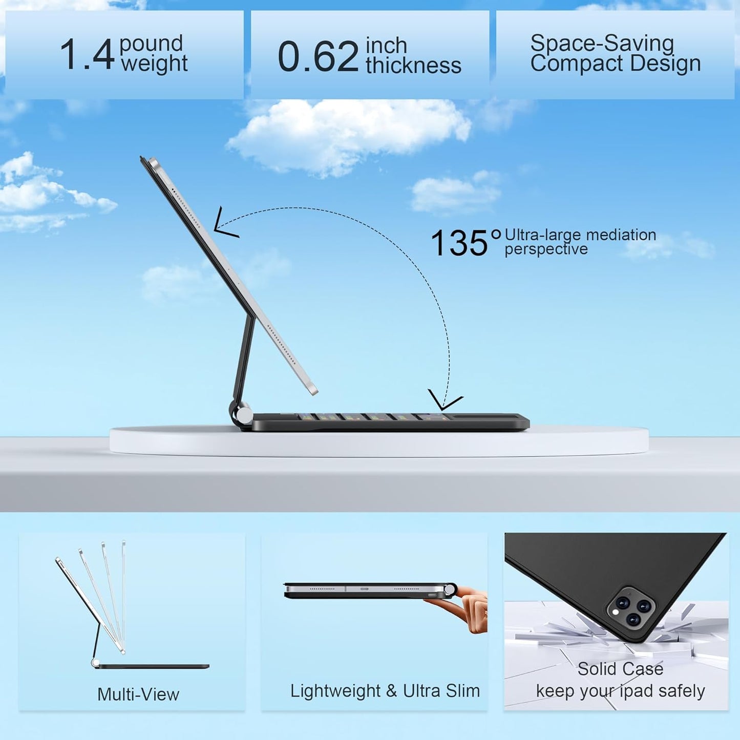 Keyboard Case for iPad Air 13 inch (M3 2025/M2, 2024),iPad Pro 12.9 inch (3/4/5/6th Gen)，Magic-Style Magnetic – Floating Cantilever Stand – Backlit Keyboard Case with Multi-Touch Trackpad