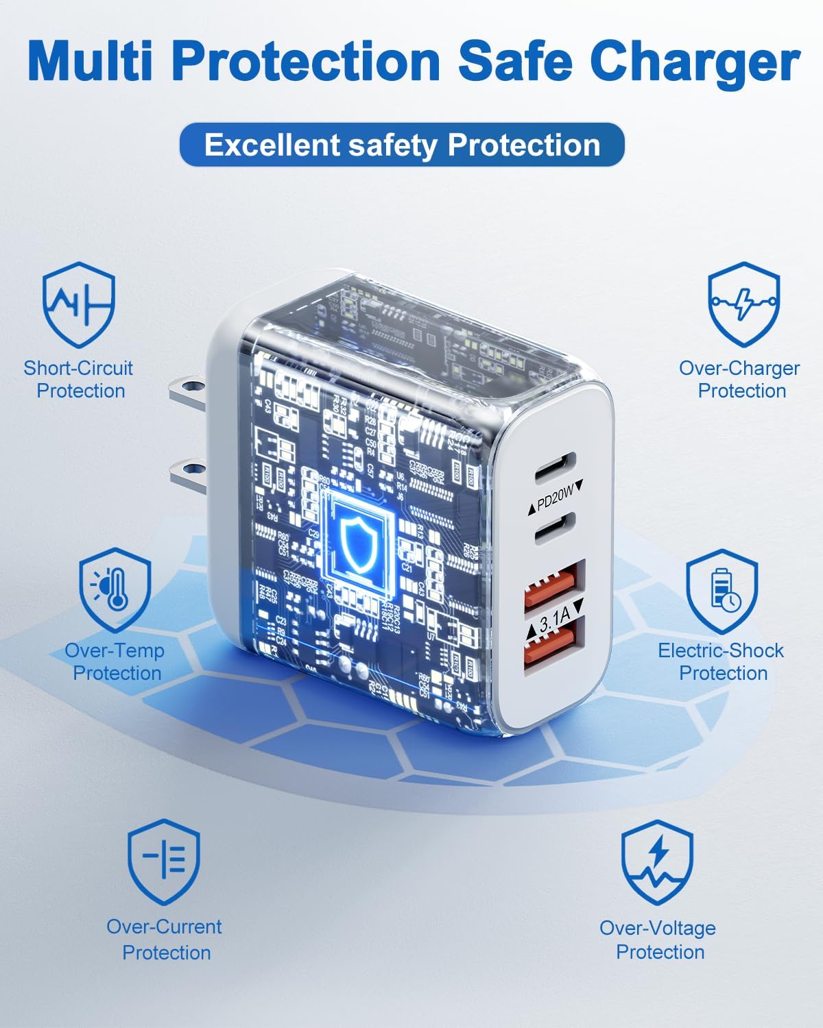 40W USB C Charger Block, 2 Pack 4-Ports Type C Fast Charging Cubes PD USBC Wall Plug+QC 3.0 USB A, Multiple USB C Charger for iPhone 16/15/14/13/12/11 Pro Max/XS, Samsung Galaxy, iPad, Tablet, Pixel