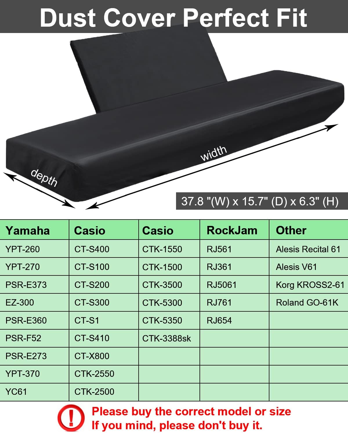 Stretchy Electric Piano Keyboard Covers - Waterproof Elastic Lock Music Keyboard Protector (61 Keys, Black)