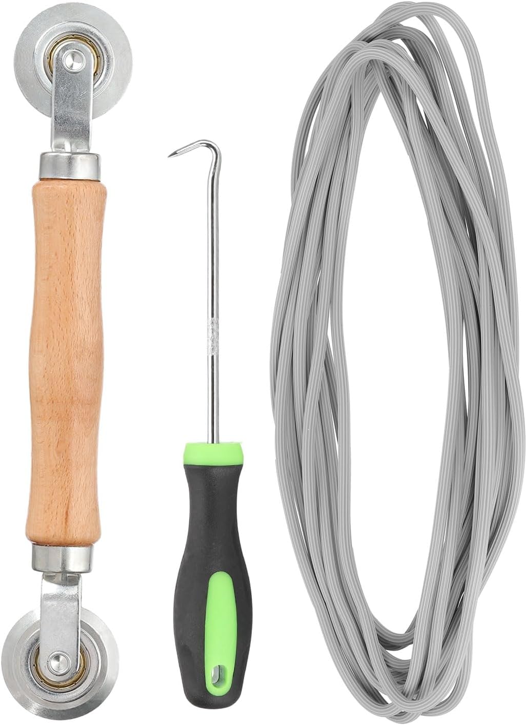 uxcell Screen Repair Kit, 0.16"x 9.8 ft Window Screen Spline with Roller Tool and Spline Removal Hook for Patio Door Window Mesh Install and Replace, Gray