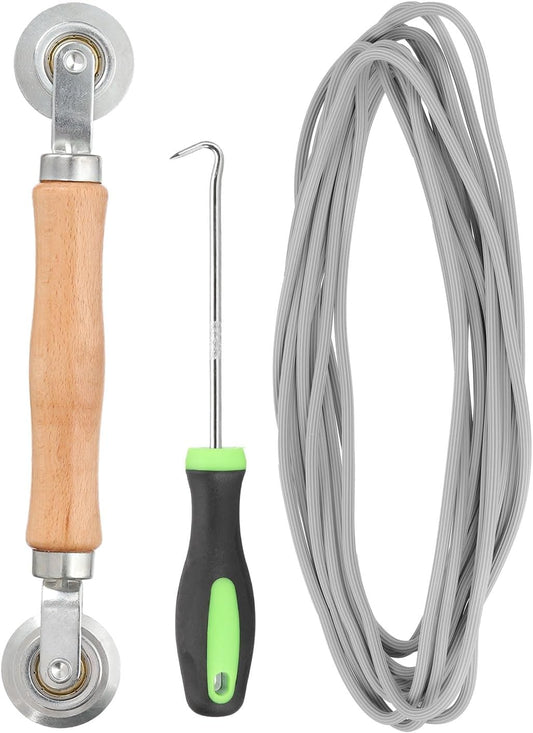 uxcell Screen Repair Kit, 0.16"x 9.8 ft Window Screen Spline with Roller Tool and Spline Removal Hook for Patio Door Window Mesh Install and Replace, Gray