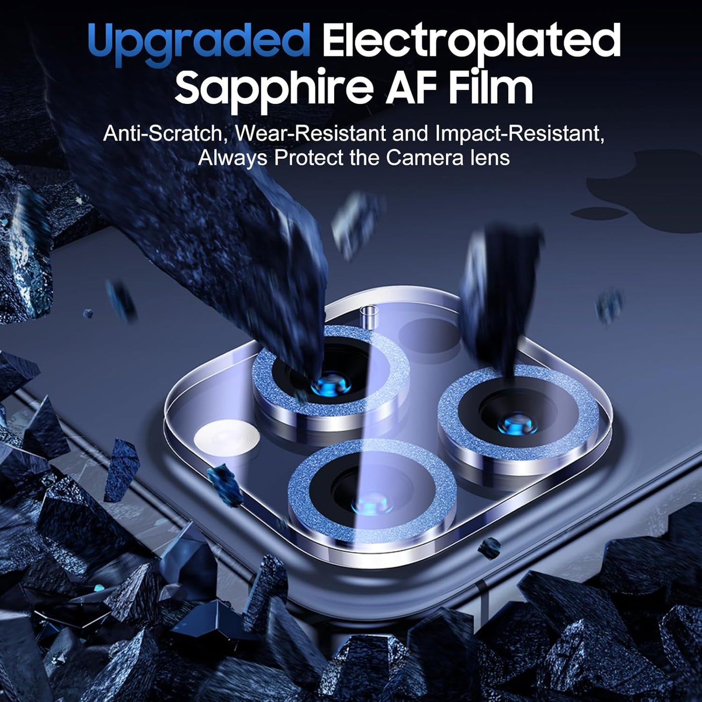 UniqueMe for 3 Pack iPhone 15 Pro/iPhone 15 Pro Max Camera Lens Protector, [Drop Protection] [Case Friendly] 9H+ Tempered Glass Camera Cover Screen [Update New Version] - Glitter Blue