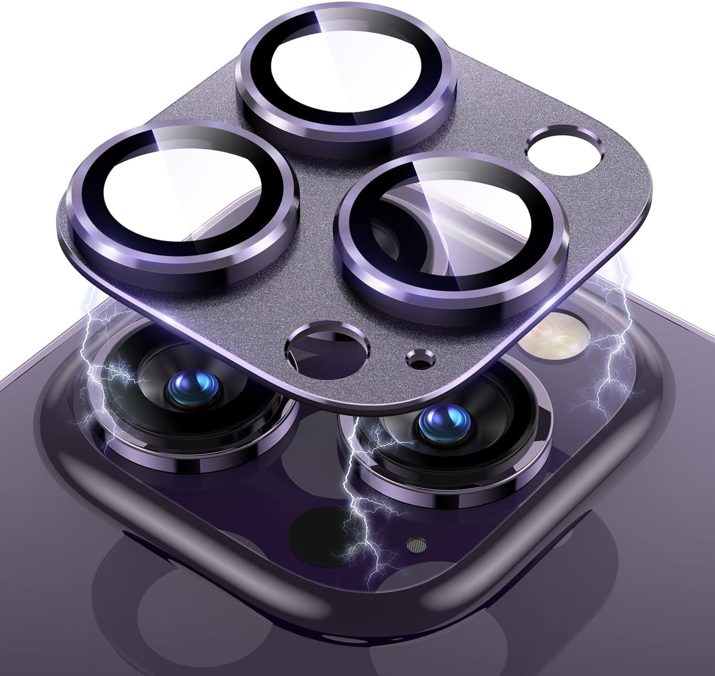 Uyiton for iPhone 14 Pro/iPhone 14 Pro Max Camera Lens Protector, [Drop Protection] 9H Tempered Glass Camera Cover screen Metal Ring Case Friendly Scratch Resistant Easy to Install - Matte Purple