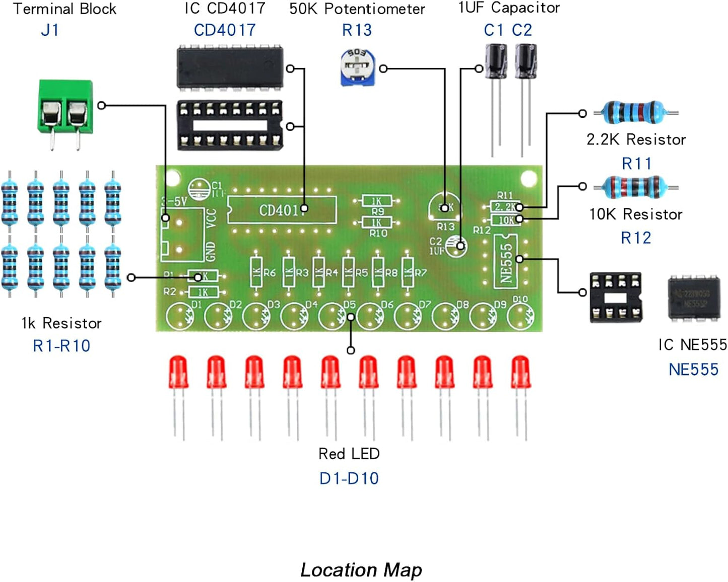 Soldering Practice Kit DIY Plug - in Flowing Water Light Soldering Kit - with CD4017 and NJ5655 - Ideal for Beginners & STEM Education