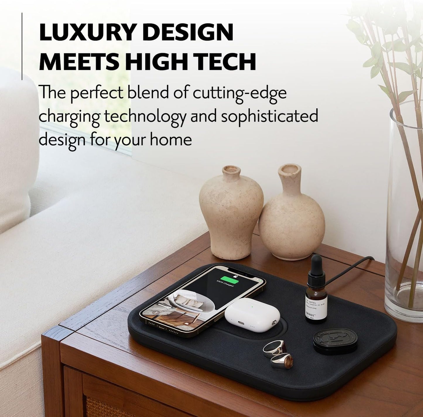 Courant MAG:3 Charger and Tray - Belgian Linen, Multi-Device Charger Compatible with MagSafe iPhones 16, 15, 14, 13, 12 or Wireless AirPod Cases (Charcoal)