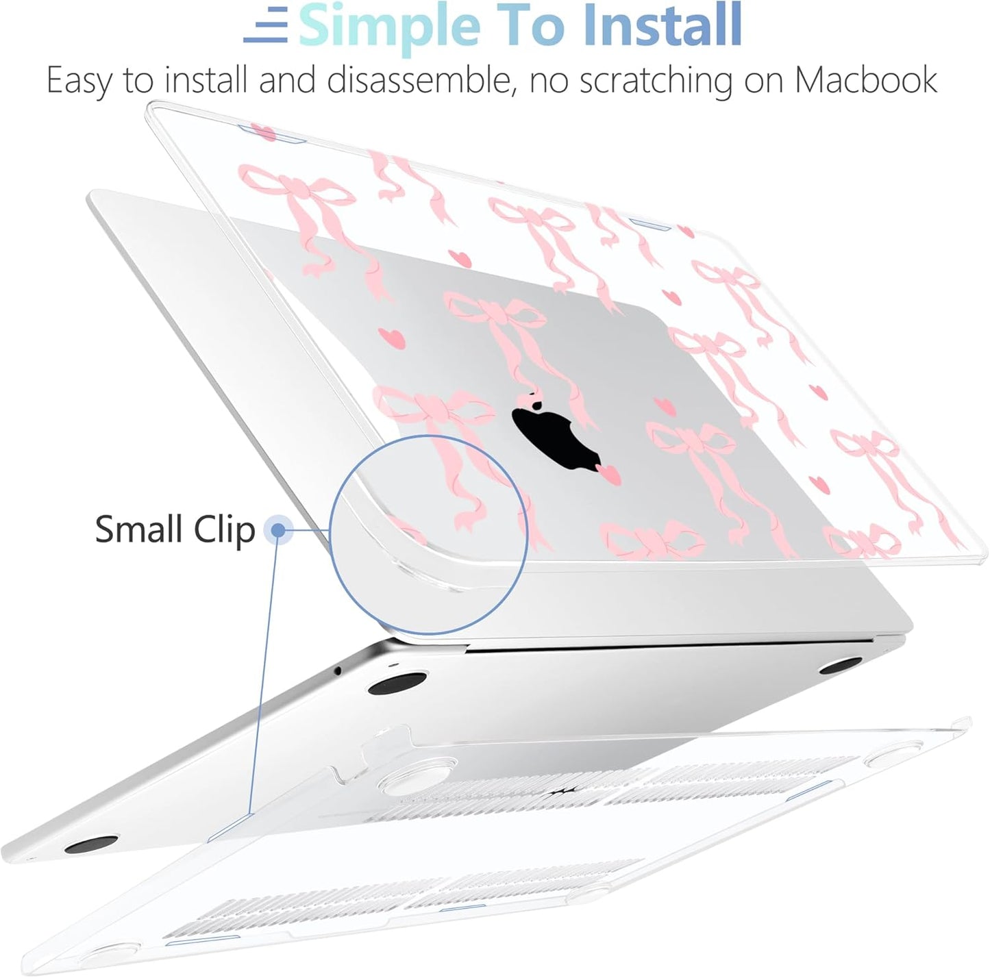 MEEgoodo Case for M4/M3/M2 MacBook Air 13.6 inch Case 2025 2024 2022, Fit Model A3240/A3113/A2681, Laptop Hard Shell with Keyboard Cover Compatible with MacBook Air 13 inch, Trendy Bow & Hearts