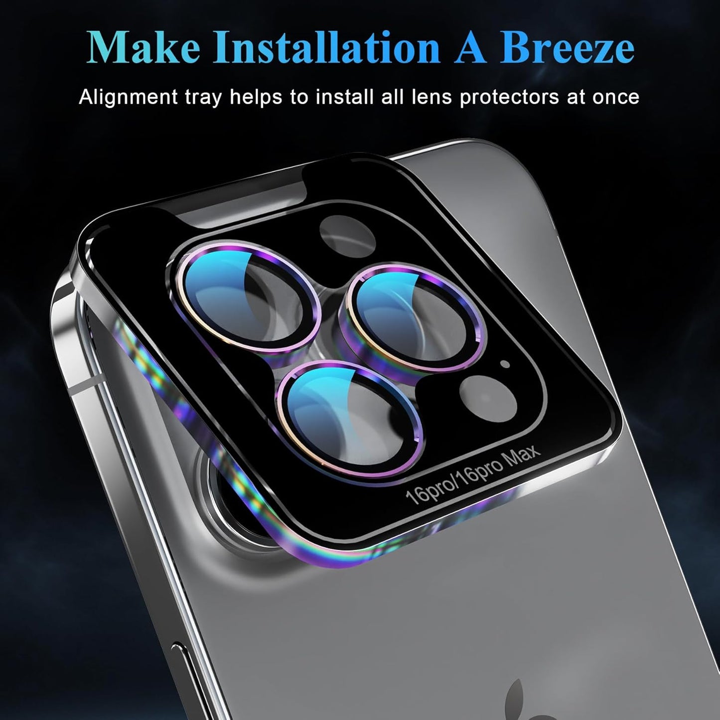 YWXTW Camera Lens Protector for iPhone 16 Pro/iPhone 16 Pro Max, [1 Step Installation Tray] Tempered Glass Screen Protector Metal Individual Camera Cover Accessories Case Friendly (Coloured-2Pack)