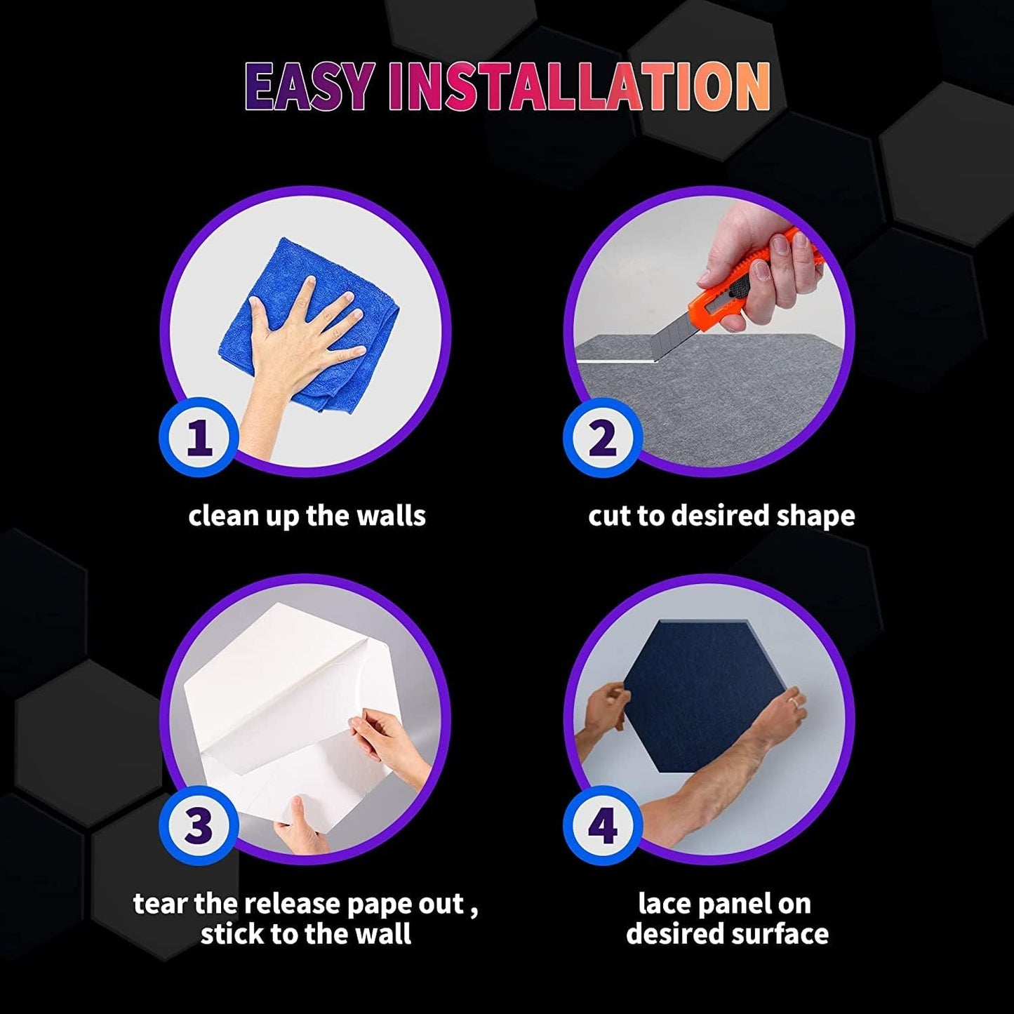 Mollywell Hexagon Acoustic Panels, Carved Patterns, Soundproofing, Decorative Noise Reduction Felt Wall Tiles for Ceilings, Home Office & Gaming Room (Black and White), 14x12x0.4 Inch