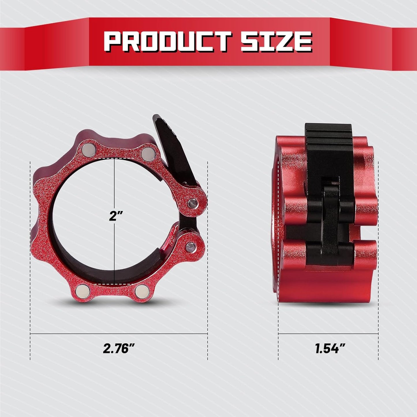 RitFit 2-Inch Magnetic Barbell Collars Locking Clamps - Heavy Duty Aluminum Alloy, Quick Release with Non-Slip TPR Pads for Olympic Weightlifting Powerlifting Training (Pair)