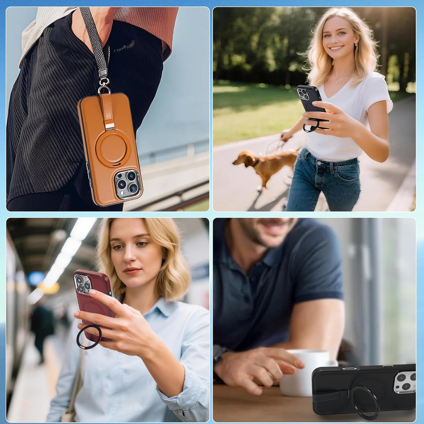 Leather Case, Suitable for iPhone 16 Case, Invisible Magnetic Design, Equipped with a Lanyard and Foldable Stand, Black, Yellow and red (Black, iPhone 16)