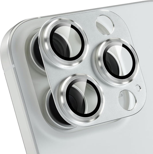 Choiche Compatible for iPhone 16 Pro/iPhone 16 Pro Max Camera Lens Protector, Bling Camera Cover with 9H Tempered Glass Lens Screen Protector Metal Ring Decoration Accessories(Silver)
