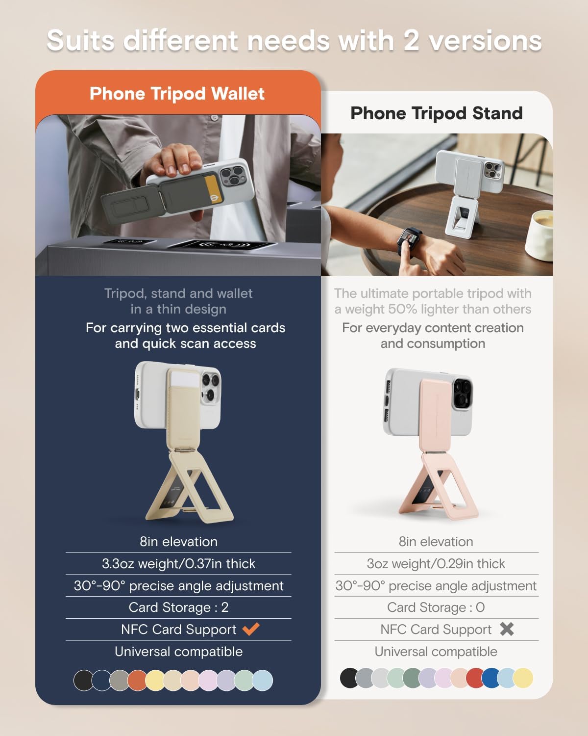 MOFT Phone Tripod Wallet for iPhone, Mulit-Angles, Portable Phone Stand, MOVAS Vegan Leather Magnetic Wallet, Strong Magnets, NFC Card Holder, Travel Essential, Earthen Beige (with Card Slot)