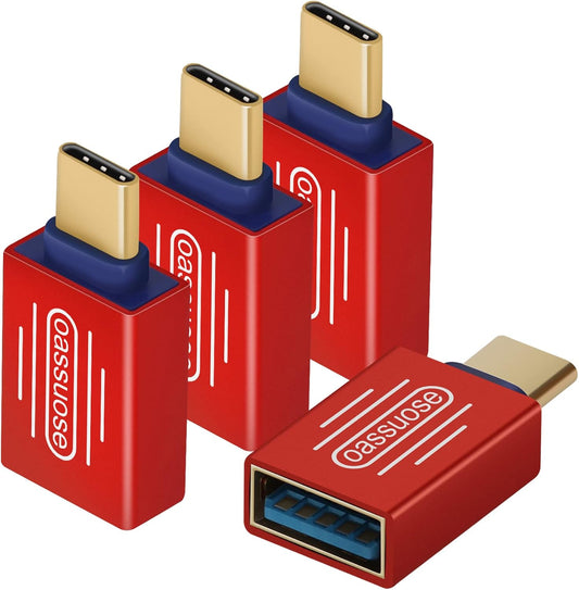 USB C to USB 3.0 Adapter [4-Pack Gold-Plated]，USB C Male to USB 3.0 Female OTG Adapter for MacBook Pro 2020,MacBook Air 2020,iPad mini/Pro 2021,iMac 2020 and Other Type C Devices (Red)