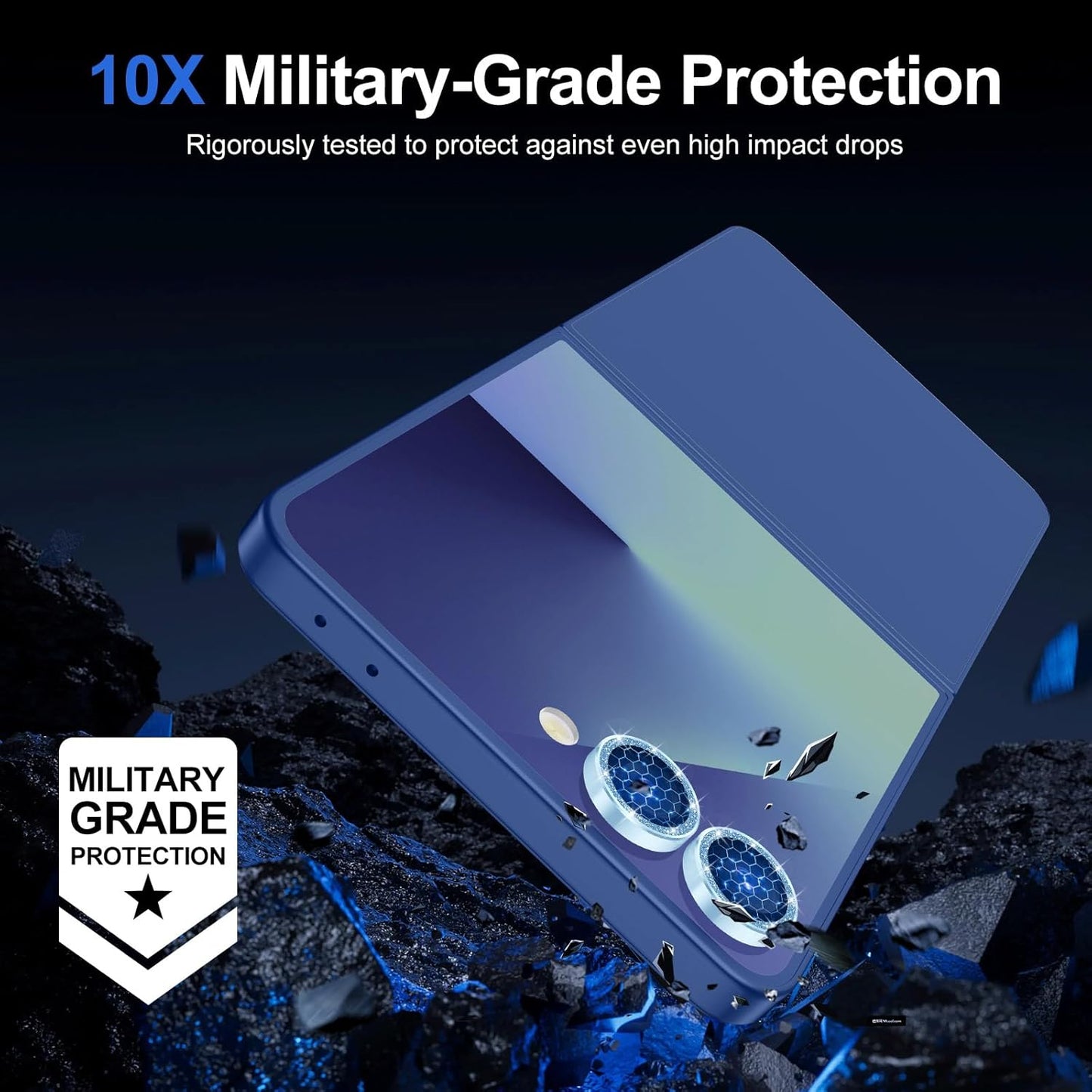 for Samsung Galaxy Z Flip 7 Camera Lens Protector, Individual Metal Ring Tempered Glass Lens Cover, [Strong Adsorption] Scratch Resistant Ultra-Thin HD Clear Lens Cover, 1 Set-Blue Sparkly