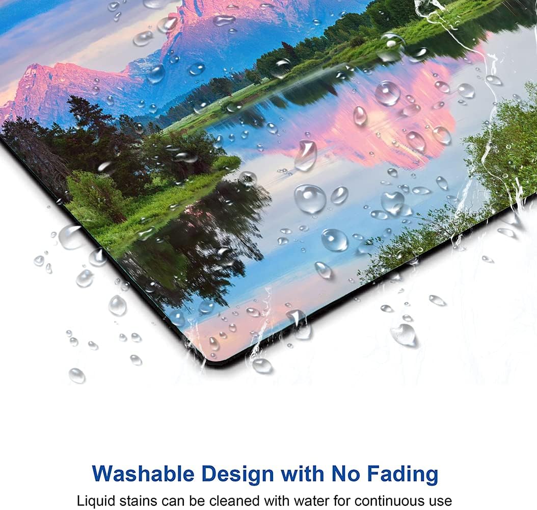 Snowy Mountains Lake Tree Mountains Mouse Pad, Landscape Mouse Pad Custom Design, Square Waterproof Mouse Pad Non-Slip Rubber Base MousePads for Office Laptop, 9.5 x7.9 x0.12 inch