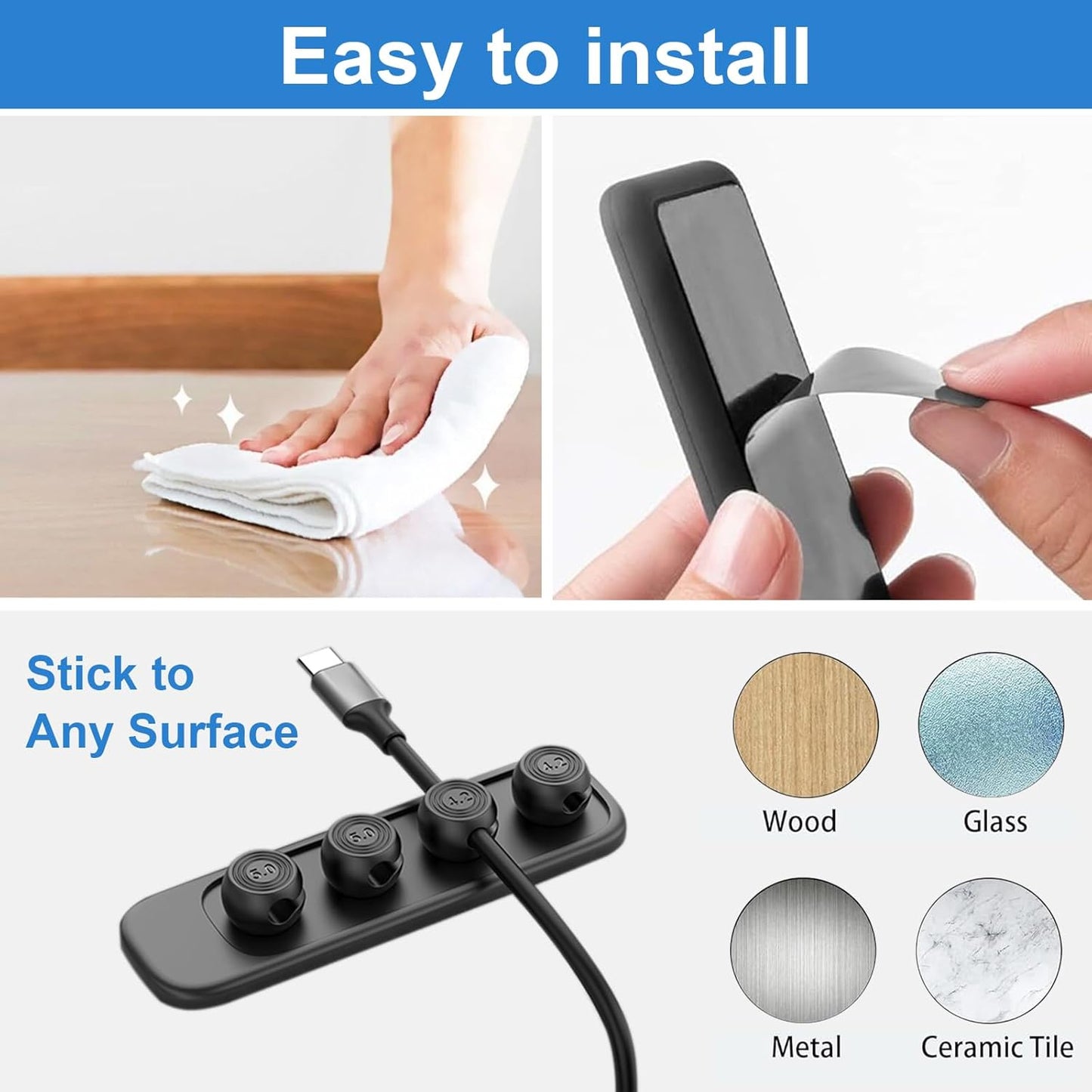 Wanheart Magnetic Cable Management, Cord Holder for Desk, 2 Sizes (4.2mm & 5mm), Multipurpose Magnetic Wire Clips for Lightning, USB-C, Micro Cables – Stick to Metal, Wood, or Glass (Basic Set)