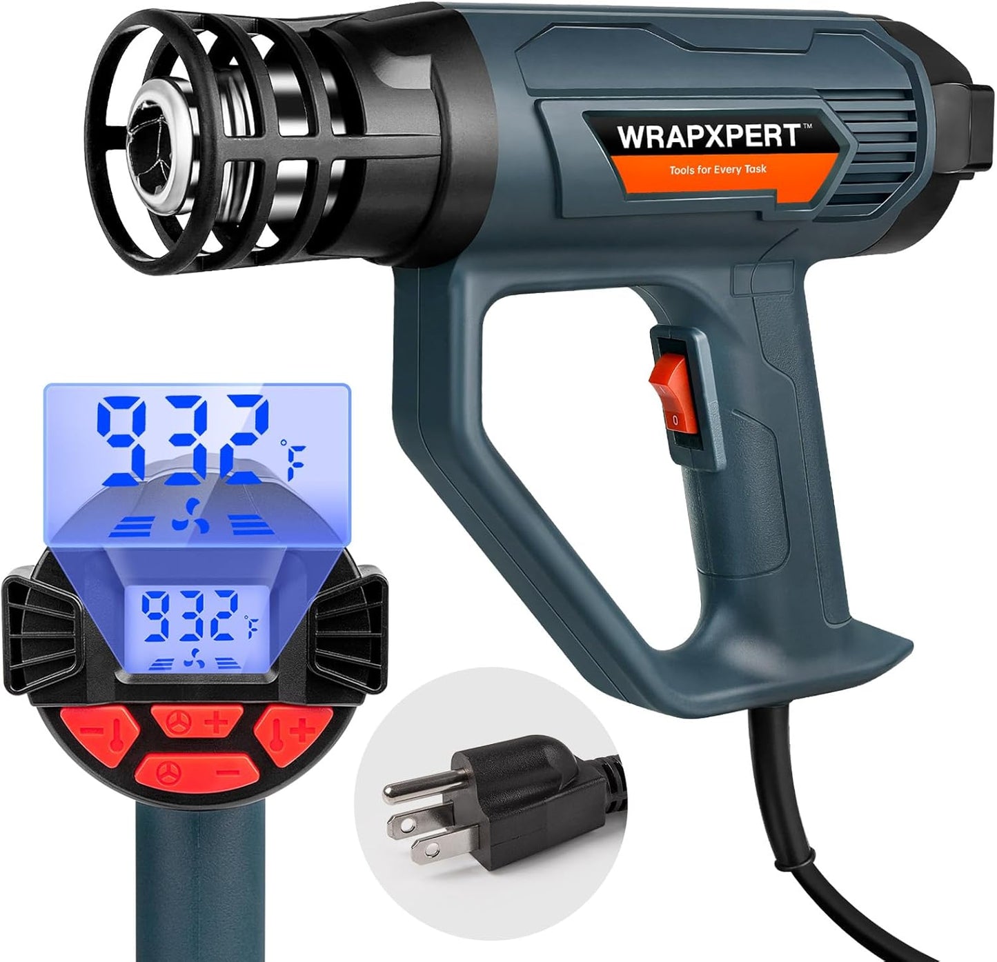 WRAPXPERT Heat Gun for Vinyl Wrap with Digital LCD 2000W 122℉-1202℉（50℃- 650℃) Hot Air Gun Variable Temperature Control Memory Function for Car Wrap, Crafts, Shrinking Tubing, Stripping Paint