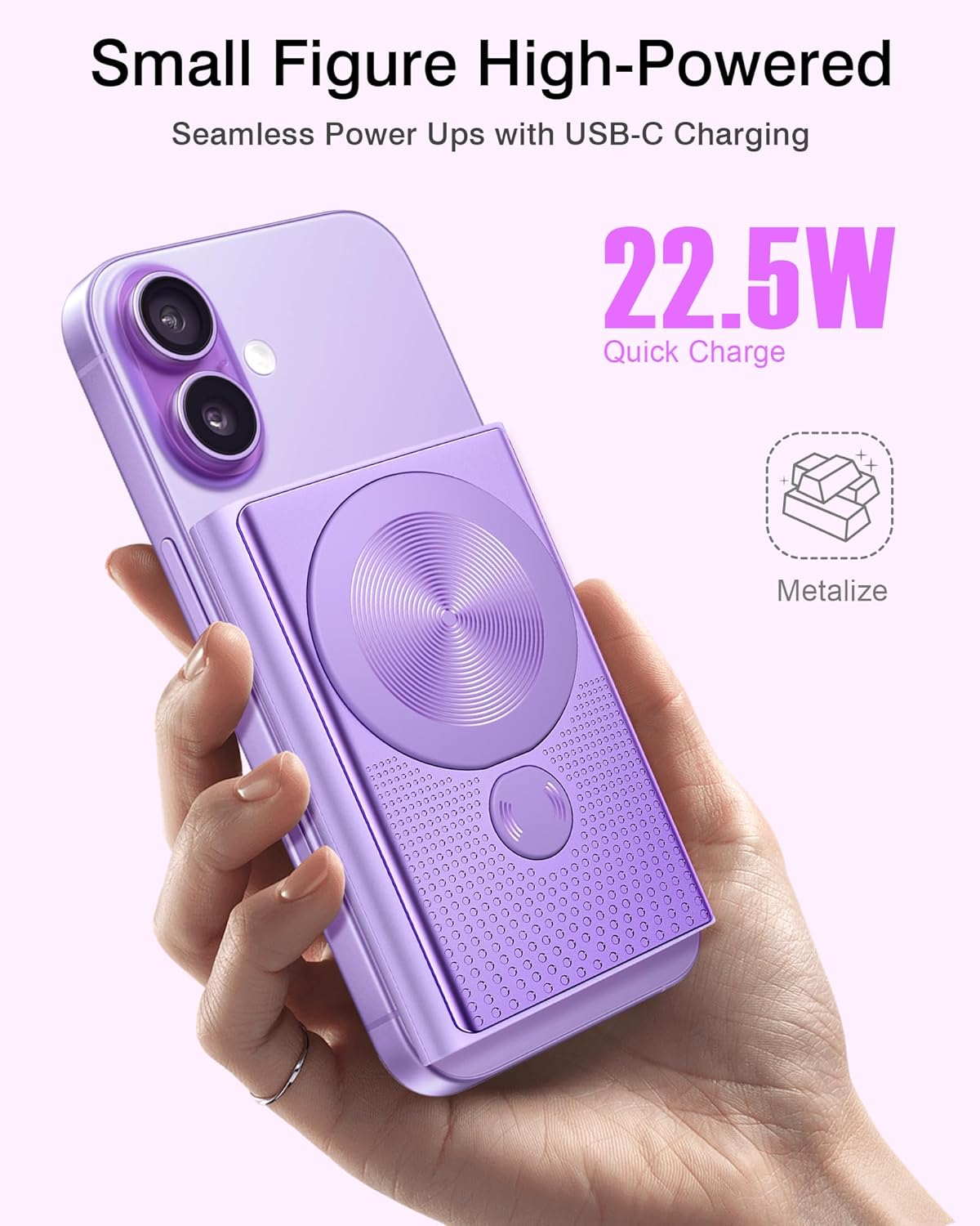 Kesguar Magnetic Portable Charger, 10000mAh 22.5W PD Super Fast Charging Wireless Power Bank. Ultra-Strong Magnet, USB C in&Out Battery Pack for Magsafe, iPhone 16/15/14/13/12 Pro Series, Purple