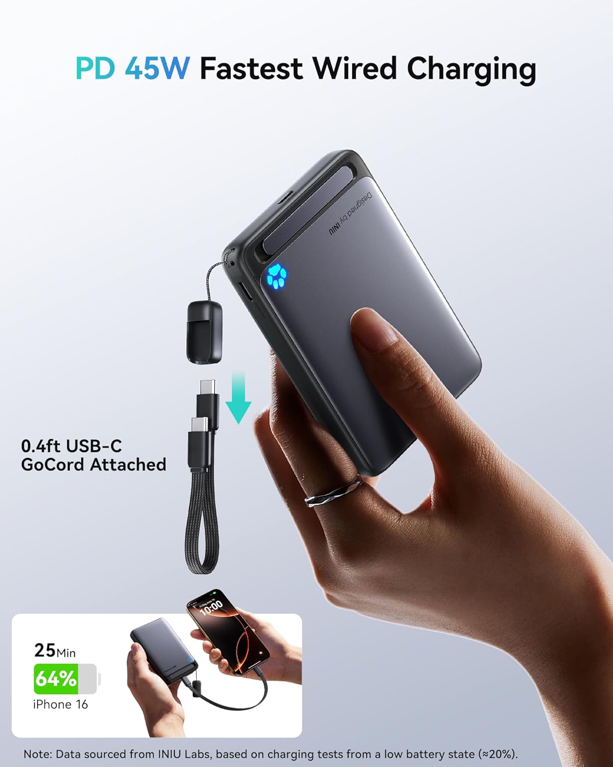 INIU for MagSafe Portable Charger, Qi2 Certified, Slimmest 45W 10000mAh Magnetic Power Bank, with USB C Cable & Stand, Fast Charging MagSafe-Compatible Battery Pack for iPhone 16 15 14 13 12 Only