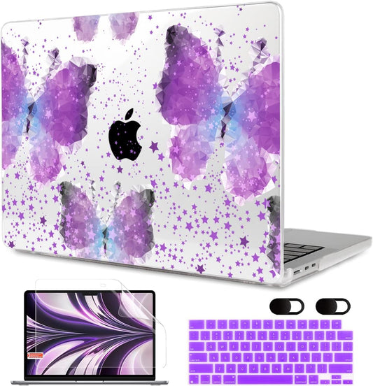 MEEgoodo Case for M4/M3/M2 MacBook Air 13.6 inch Case 2025 2024 2022, Fit Model A3240/A3113/A2681, Laptop Hard Shell with Keyboard Cover Compatible with MacBook Air 13 inch, Purple Butterfly