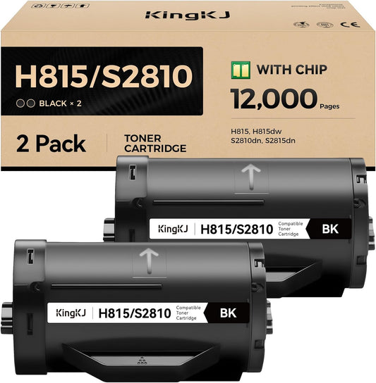 KingKJ H815 S2810 Black Toner Cartridge 2-Pack High Yield Replacement for Dell 593-BBMF 593-BBML Toner Cartridges Compatible with Dell H815 S2810dn H815dw S2815dn Laser Printer Ink All-in-One Copier